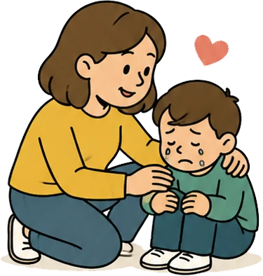Une enseignante réconforte un enfant qui pleure